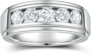 Moissanite Eternity Wedding Band Ring - 1.5cttw D Color VVS1 Moissanite Channel Set, Sterling Silver with 18K White Gold Plated