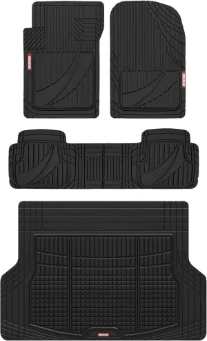 Motor Trend FlexTough Advanced Heavy Duty Black Rubber Car Floor Mats & Cargo Liner for SUV & Car Full Set - Universal Trim to Fit All Weather Automotive Floor Mats & Cargo Liners for SUV, Car, & Van
