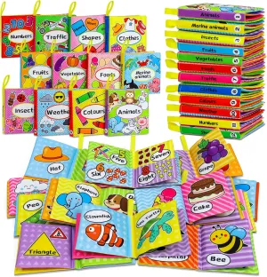 OKOOKO Soft Baby Books 12PCS Soft Cloth Books Bath Books Crinkle Washable Non-Toxic Early Education Preschool Learning Toy for Newborns Babies Infants Toddlers Kids