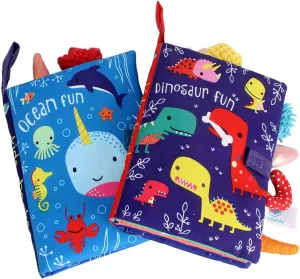 ORAPOH Baby Books 0-6 Months,2PCS Tail Baby Books 6 to 12 Months Touch Feel Books, Soft, Crinkle & Squeaky Sensory Toys for Baby Shower, Valentine's Gifts, Easter Basket Stuffers