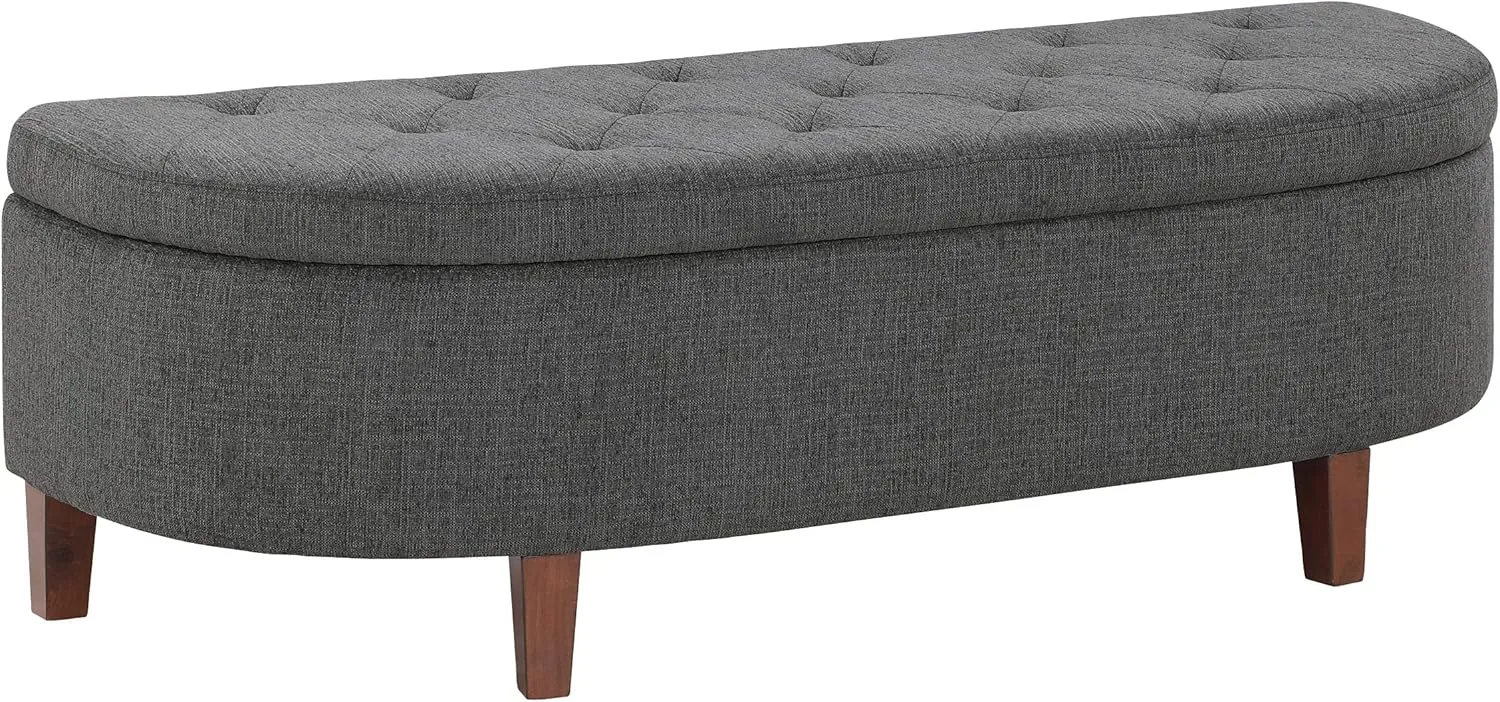OSP Home Furnishings Jaycee 60 Inch Storage Bench with Soft-Close Hinge, Charcoal Fabric