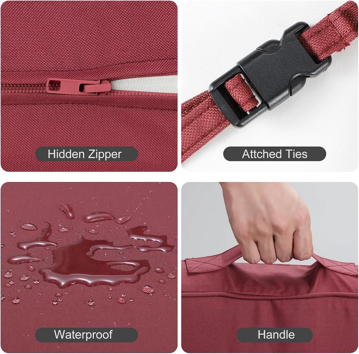 Outdoor Chair Cushions Square Waterproof 24" W x 24" D with Handle, Turquoise Chair Pads for Dining Chairs Set of 2 Soft Outdoor Chair Pads Burgundy 4'' High
