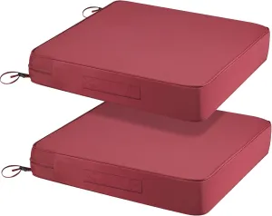 Outdoor Chair Cushions Square Waterproof 24" W x 24" D with Handle, Turquoise Chair Pads for Dining Chairs Set of 2 Soft Outdoor Chair Pads Burgundy 4'' High