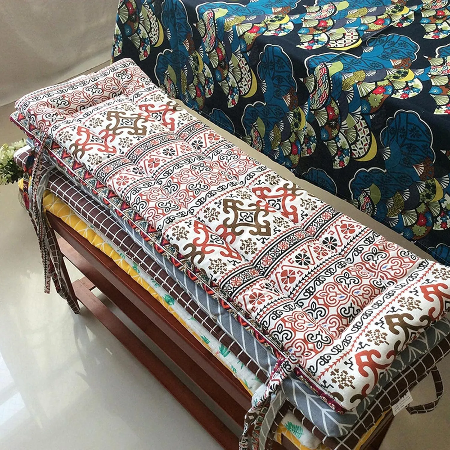 Outdoor Indoor Long Rectangle Bench Cushion, 35x11inch Non-Slip Soft Loveseat Swing Wicker Chair Pad, Patio Garden Deck Backrest Fresco Settee Seat Cushion