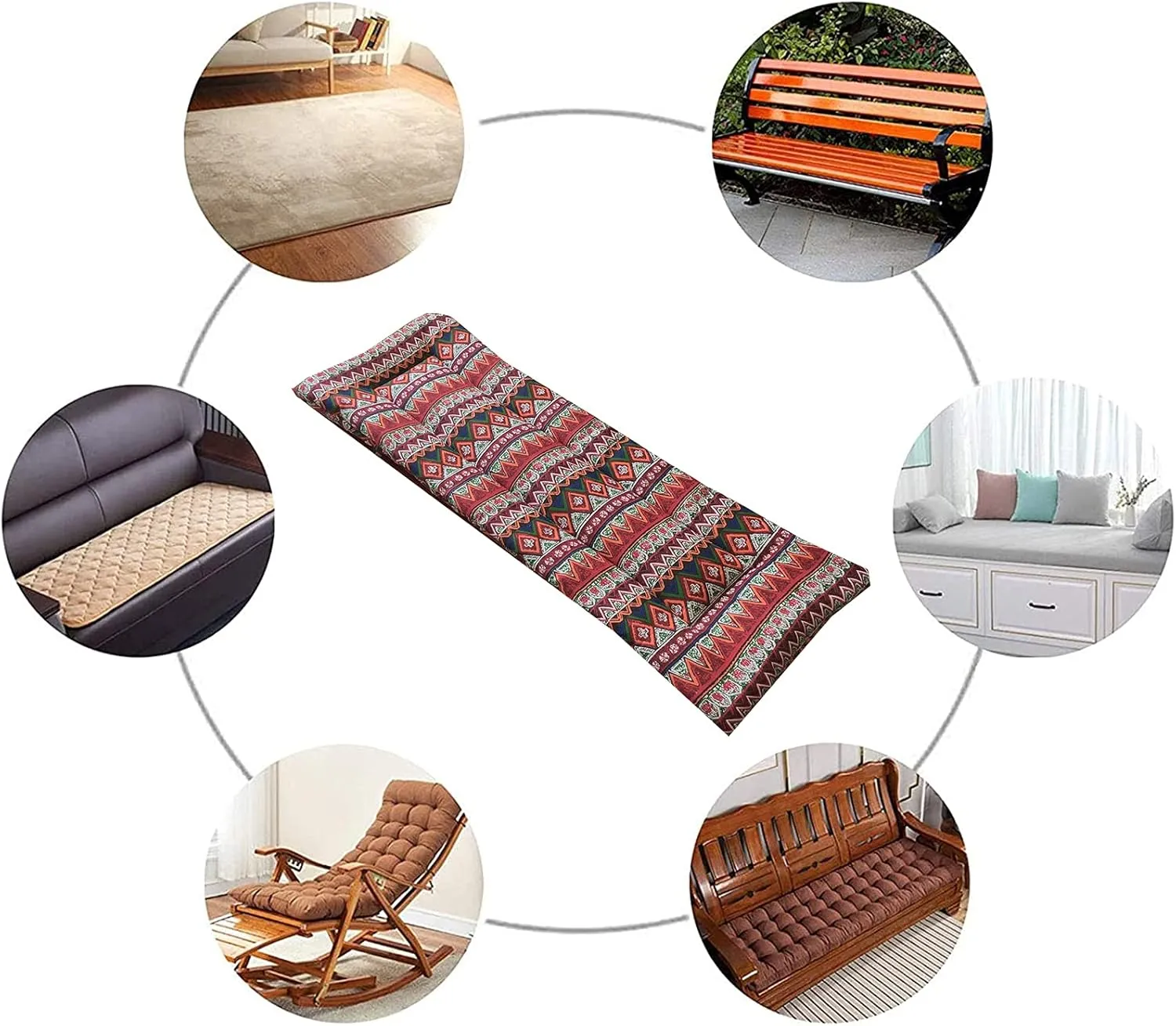 Outdoor Indoor Long Rectangle Bench Cushion, 35x11inch Non-Slip Soft Loveseat Swing Wicker Chair Pad, Patio Garden Deck Backrest Fresco Settee Seat Cushion