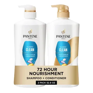Pantene Shampoo & Conditioner Set, Classic Clean - Pro-V Nutrients for Dry, Color-Treated Hair, Healthy Looking Hair Every Wash, Antioxidant-Rich, 52.8 Oz Total   Miracle Rescue Shot (0.5 Oz)
