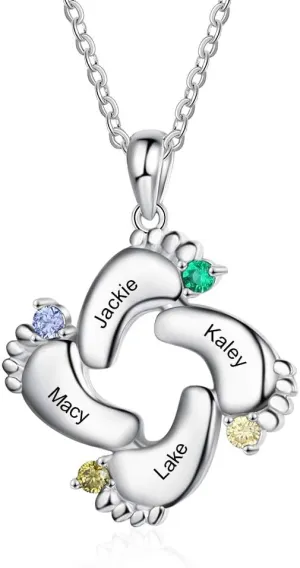 Personalized Mother Necklace with Birthstone 1-6 Names Custom Feet Pendant Necklace for Mom Customized Family Jewelry for Mothers Day