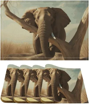 Place Mats Set of 4 Resting Elephant Placemat for Kitchen Table Indoor/Outdoor Washable Placemat Wipeable Dining Table Mats