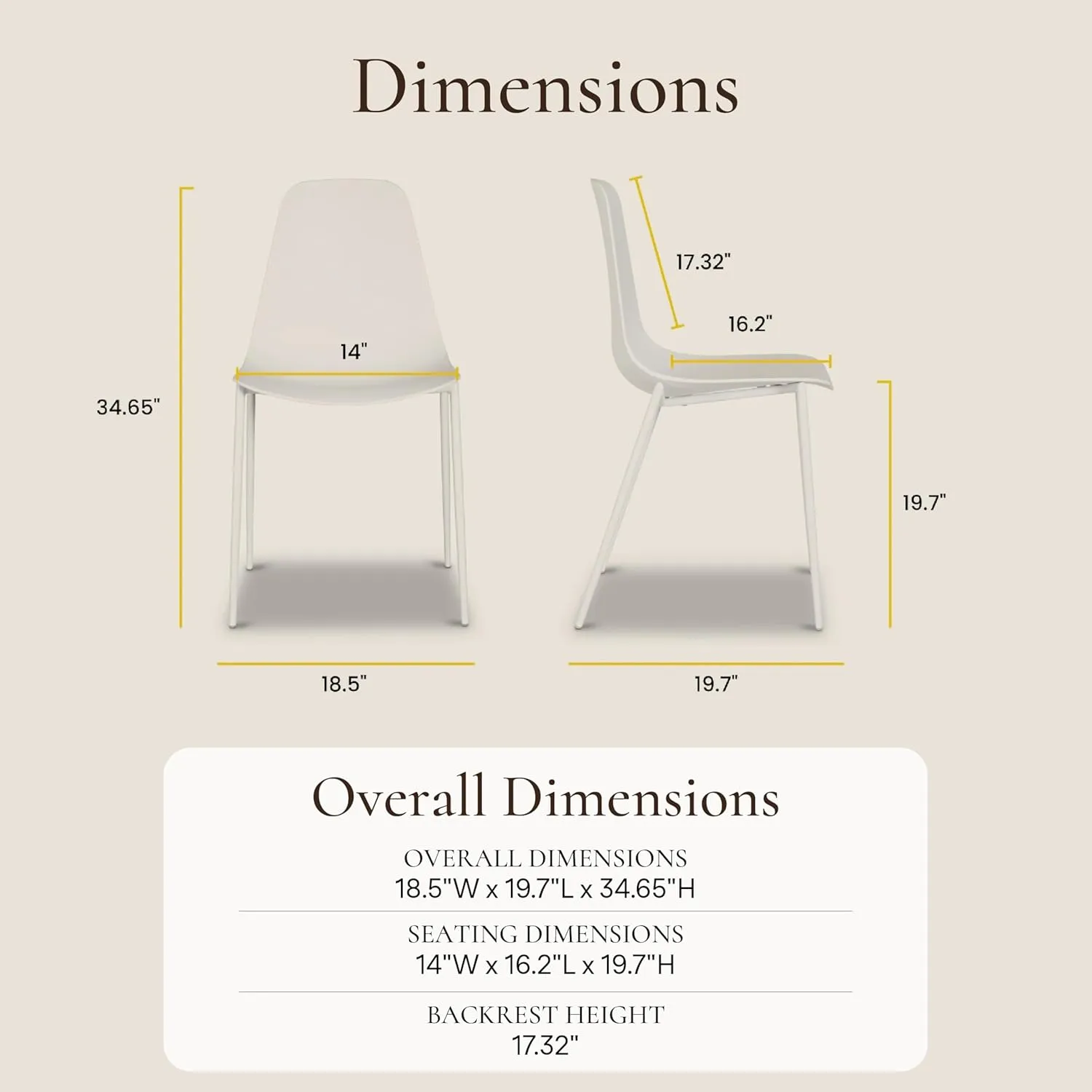 POLY & BARK Isla Modern Kitchen Chairs Set of 4 - Plastic Dining Chair with Metal Legs - Quick Assembly Simple Cafe Chairs Plastic for Indoor or Outdoor - White