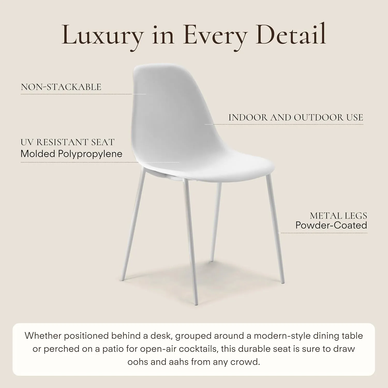 POLY & BARK Isla Modern Kitchen Chairs Set of 4 - Plastic Dining Chair with Metal Legs - Quick Assembly Simple Cafe Chairs Plastic for Indoor or Outdoor - White