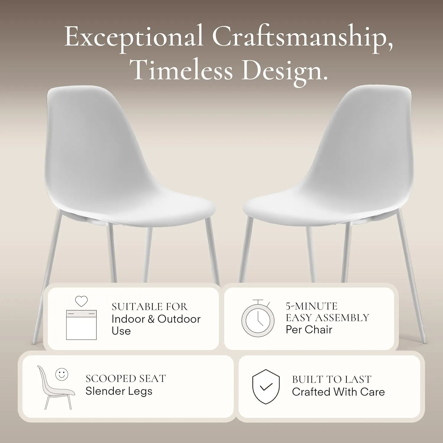 POLY & BARK Isla Modern Kitchen Chairs Set of 4 - Plastic Dining Chair with Metal Legs - Quick Assembly Simple Cafe Chairs Plastic for Indoor or Outdoor - White
