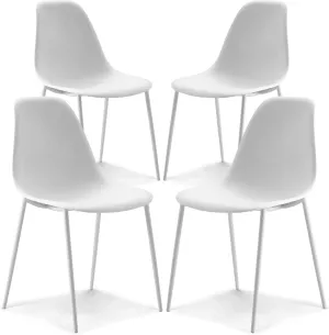 POLY & BARK Isla Modern Kitchen Chairs Set of 4 - Plastic Dining Chair with Metal Legs - Quick Assembly Simple Cafe Chairs Plastic for Indoor or Outdoor - White