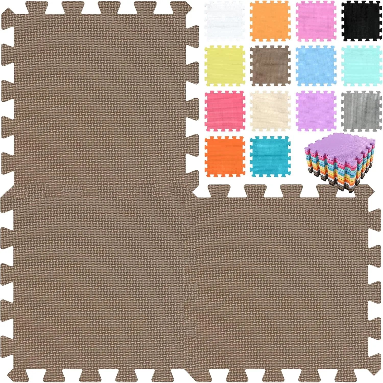 qqpp EVA Rubber 18 Tiles Interlocking Puzzle Foam Floor Mats - Baby Play Mat for Playing | Exercise Mat for Home Workout. Brown. QC-Fb18N