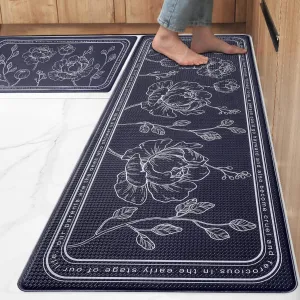 ROTTOGOON Kitchen Floor Mat Set of 2, Cushioned Anti Fatigue Kitchen Mat 17"x47" 17"x29", Non-Slip Waterproof Kitchen Rug, Premium PVC Comfort Kitchen Mats and Rugs for Kitchen, Office, Home, Laundry