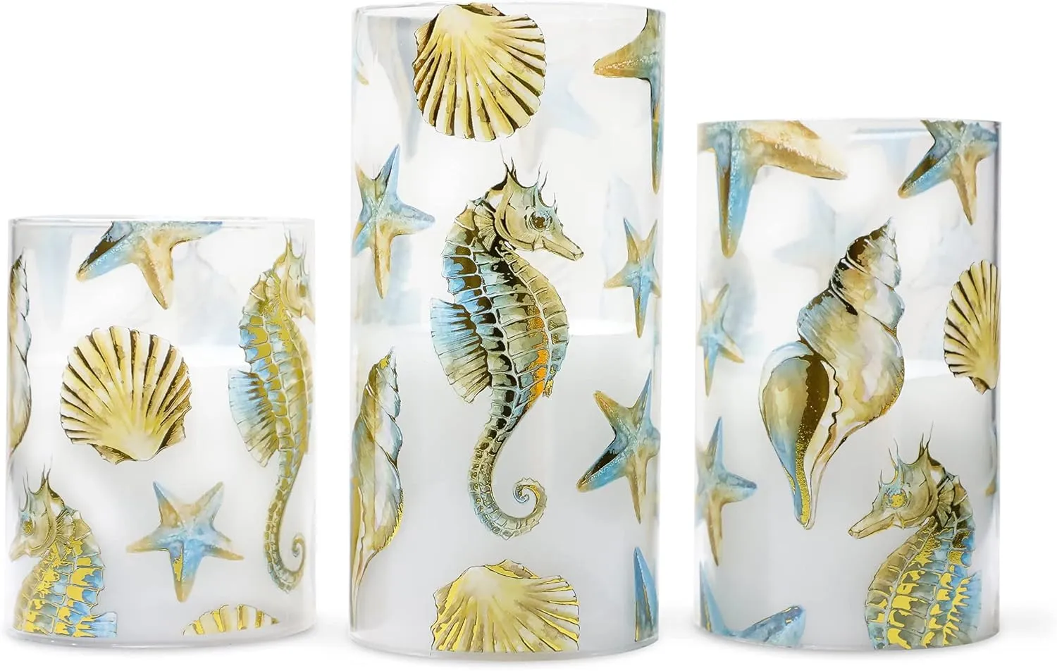 Silverstro Nautical Flameless Candles Flickering Starfish Seahorse Battery Operated Candles with Remote - Bedroom Party Christmas Ocean Summer Decor - Set of 3