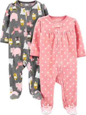 Simple Joys by Carter's Baby Girls' Fleece Footed Sleep and Play, Pack of 2