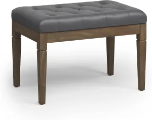 SIMPLIHOME Waverly 28 inch Wide Traditional Rectangle Small Tufted Ottoman Bench in Stone Grey Vegan Faux Leather, Assembled, For the Living Room and Bedroom