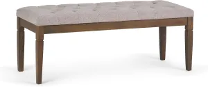 SIMPLIHOME Waverly 48 inch Wide Traditional Rectangle Tufted Ottoman Bench in Cloud Grey Linen Look Fabric, Assembled, For the Living Room and Bedroom