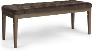 SIMPLIHOME Waverly 48 inch Wide Traditional Rectangle Tufted Ottoman Bench in Distressed Brown Vegan Faux Leather, Assembled, For the Living Room and Bedroom