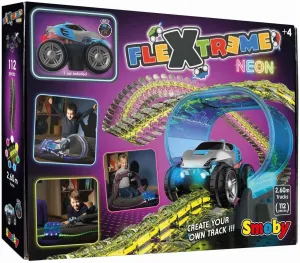 Smoby - FleXtreme Neon - Luminous Car Circuit - 2.60m of Translucent Tracks - Electronic Tunnel   1 Vehicle Included - Batteries Included - Suitable for Ages 4 