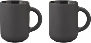 Stelton Theo Coffee, Tea & Hot Chocolate, Stoneware, Cast Iron Exterior, Glazed Inside, Pack of 2, Black