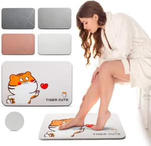 Stone Bath Mat - Diatomaceous Earth - 23.6x15.3 inch - Quick Dry and Non-Slip Shower Stone Bath Mats for Bathroom - Durable Bath Stone Mat Large in Multiple Designs and Colors (Cute Cub)