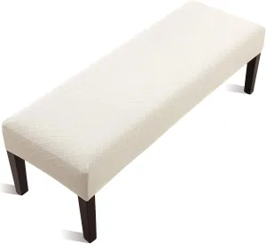 Stretch Jacquard Dining Bench Cover - Anti-Dust Removable Bench Slipcover Washable Seat Cushion Protector for Bedroom, Kitchen, Hotel, Banquet (Beige)
