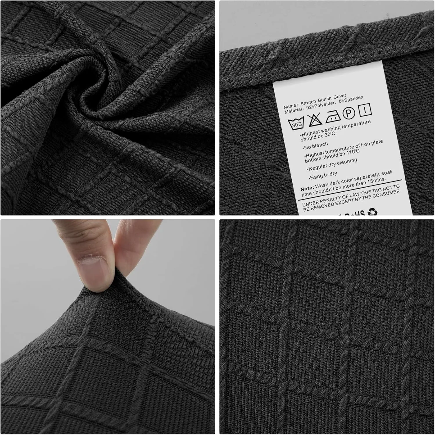 Stretch Jacquard Dining Bench Cover - Anti-Dust Removable Bench Slipcover Washable Seat Cushion Protector for Bedroom, Kitchen, Hotel, Banquet (Black)