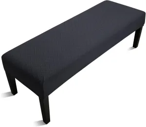 Stretch Jacquard Dining Bench Cover - Anti-Dust Removable Bench Slipcover Washable Seat Cushion Protector for Bedroom, Kitchen, Hotel, Banquet (Black)