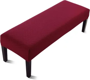 Stretch Jacquard Dining Bench Cover - Anti-Dust Removable Bench Slipcover Washable Seat Cushion Protector for Bedroom, Kitchen, Hotel, Banquet (Burgundy)