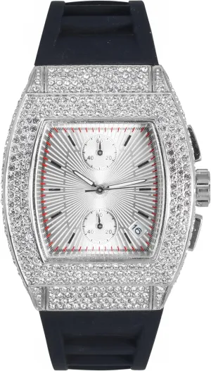 Techno Pave Men's 39mm Iced Out Tonneau Watch - Luxury Hip-Hop Style, Quartz Movement, Silicone Band