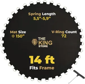 Trampoline Round Mat Replacement 11ft to 16ft Frame, Pull Spring Hook Included, Universal Fit All Brands, Springs Not Included, Black