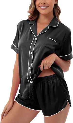 UMBY Womens' Silk Satin Pajama Short Sets 2 Piece Silk Pjs Set Cozy Sleepwear Sexy Summer Pajamas set