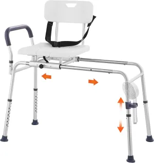 VEVOR Sliding Tub Transfer Bench, Height Adjustable Bathtub Transfer Bench with Cut-Out Seat, Reversible Backrest & Safety Belt, Non-Slip Shower Chair for Elderly Disabled Handicap, 400LBS Capacity