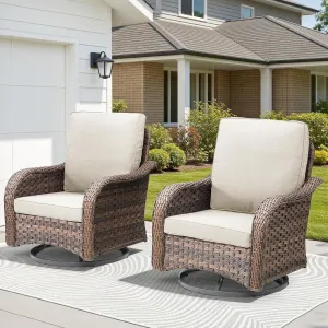 Wicker Swivel Rocker Patio Chairs, Patio Wicker Chairs Swivel Rocker Set of 2 Comfy Glider Rocking Chair, Outdoor Conversation Furniture Set for Porch Deck Sunroom Backyard, Beige