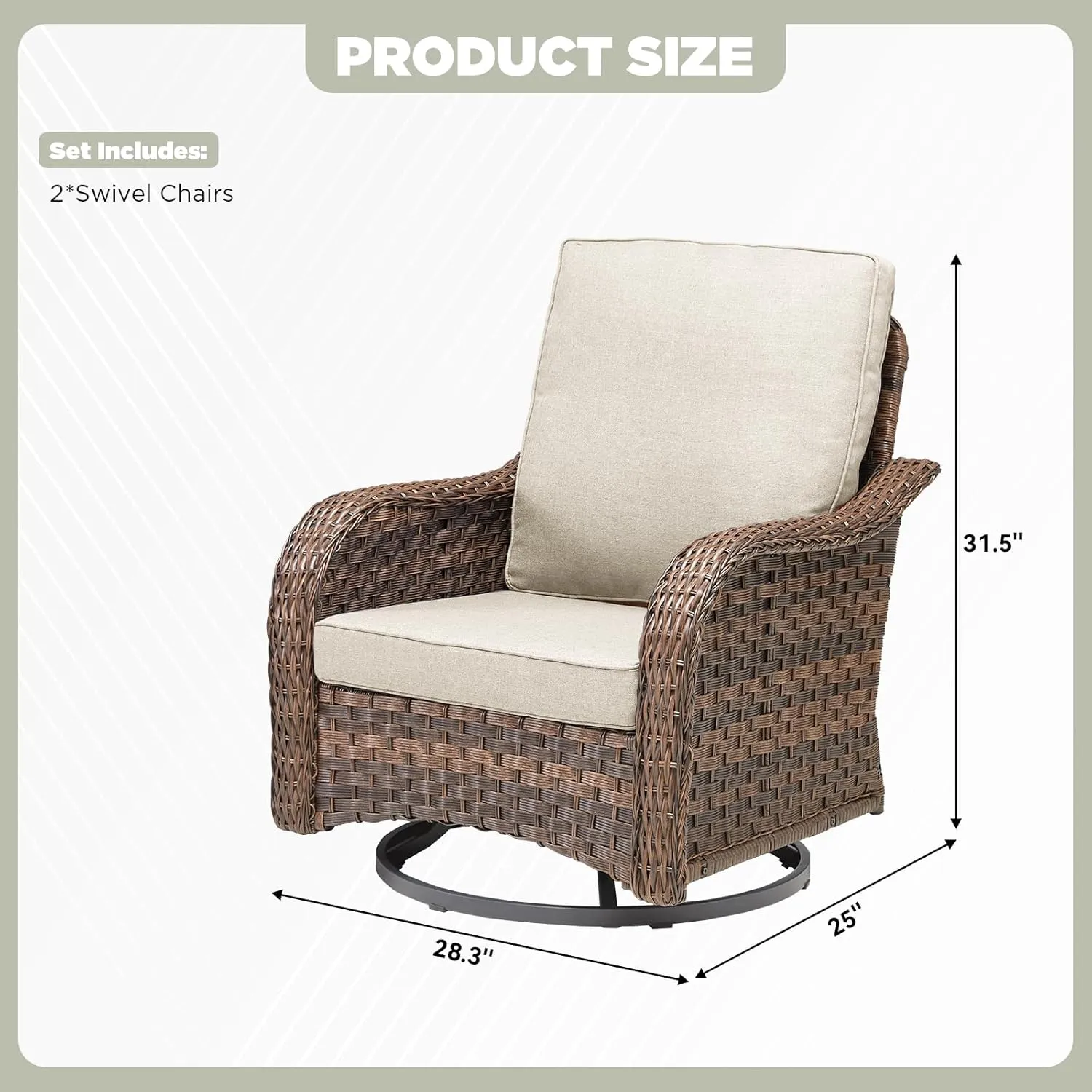 Wicker Swivel Rocker Patio Chairs, Patio Wicker Chairs Swivel Rocker Set of 2 Comfy Glider Rocking Chair, Outdoor Conversation Furniture Set for Porch Deck Sunroom Backyard, Beige