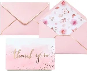 Winoo Design Heavy Duty Rose Gold and Pink Thank You Cards with Envelopes - 36 PK - 4x6 Bridal Shower Thank You Cards Baby Shower Baby Girl Thank You Notes for Wedding Birthday