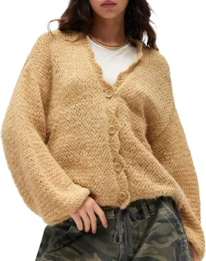 Women Lightweight Cardigan Sweater V Neck Lantern Sleeve Knit Tops Open Front Outerwear Coats with Pockets