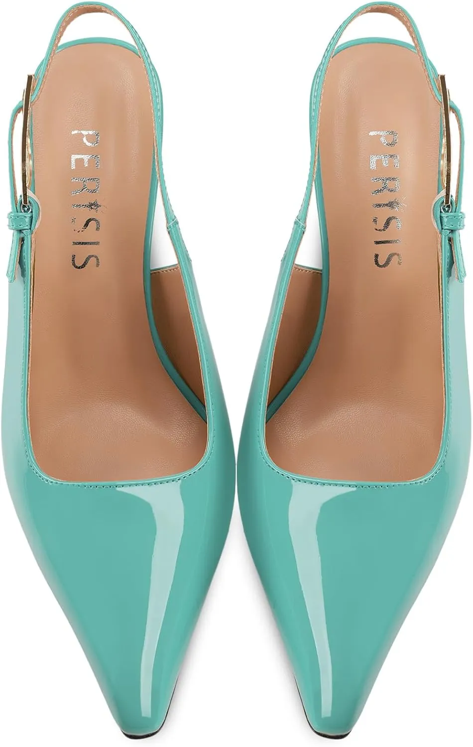 Women's Block high Heels Slingback, Pointed Closed Toe Ankle Strap Fashioned Patent Leather Pumps Shoes.