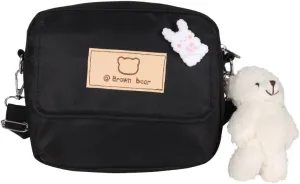 Women's Preppy Small Crossbody Purse with Pin and Pendant Kawaii Embroidery Bear Academic Japanese Shoulder Bag (black)