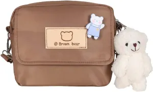 Women's Preppy Small Crossbody Purse with Pin and Pendant Kawaii Embroidery Bear Academic Japanese Shoulder Bag (brown)