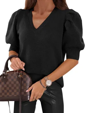 Womens Puff Short Sleeve Sweater Tops 2025 Spring Summer Trendy Casual T Shirts Blouses