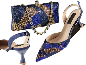 Women’S Trendy Italian Shoe and Bag Set with Matching PU Soft Leather Pumps Thin Heels Platform for Prom Party