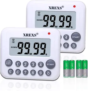 XREXS Digital Kitchen Timer Magnetic Countdown Up Cooking Timer Clock with Magnet Back and Clip, Loud Alarm, Large Display Minutes and Seconds Directly Input-White (2 Pcs, Battery Included) PS-367