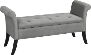 Yaheetech 52in Ottoman Bench Folding Storage Ottoman Bench Tufted Fabric Entryway Bench with Arms Footstool with Large Storage Foot Rest Seat Rolled Arms Cushioned Ottoman Light Gray