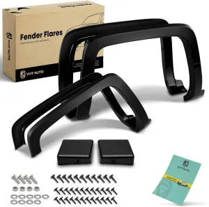 YHTAUTO OE Factory Style Fender Flares w/Hardware Kit Replacement for Chevy Silverado 1500 2014-2018, Silverado 2500 HD/3500 HD 2015-2019, 6.5' & 8' Long Bed, Shiny Black, Set of 4, Front & Rear