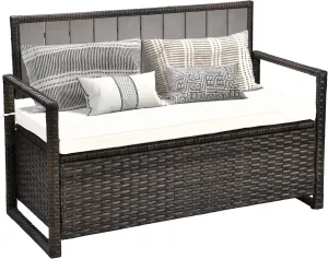YITAHOME 70 Gal Outdoor Storage Bench, All-Weather PE Rattan Deck Box, Wicker Storage Seat Box for Patio Furniture, Outdoor Cushions, Pool Storage and Garden Tools, Brown