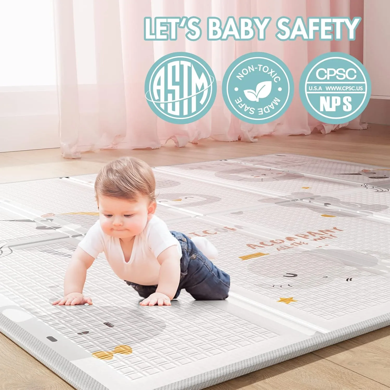 ZEEBABA Baby Playpen with Mat, 59x59 in Playpen for Babies and Toddlers, Play Pen for Kids, Play Yard for Infants with Gate